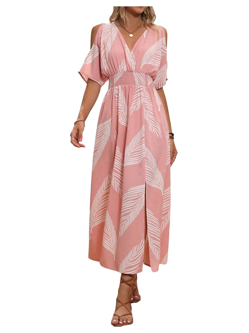 Verdusa Women's Summer Vacation Beach Dress Hawaiian Maxi Dresses Tropical Cold Shoulder Sundress Cruise Outfits 2026 Pink X-Large - Image 1