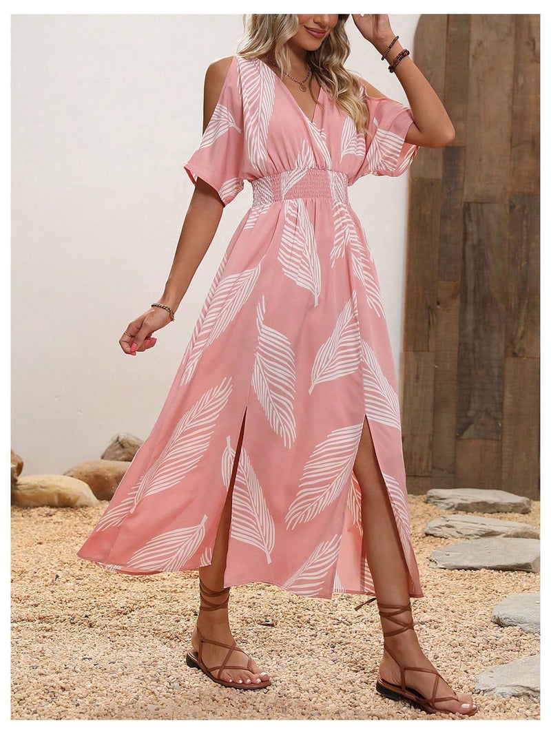 Verdusa Women's Summer Vacation Beach Dress Hawaiian Maxi Dresses Tropical Cold Shoulder Sundress Cruise Outfits 2026 Pink X-Large - Image 4
