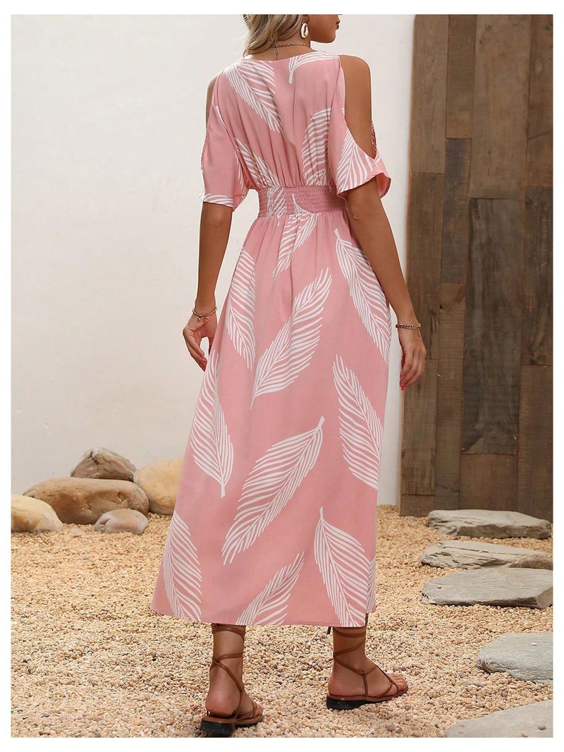 Verdusa Women's Summer Vacation Beach Dress Hawaiian Maxi Dresses Tropical Cold Shoulder Sundress Cruise Outfits 2026 Pink X-Large - Image 2