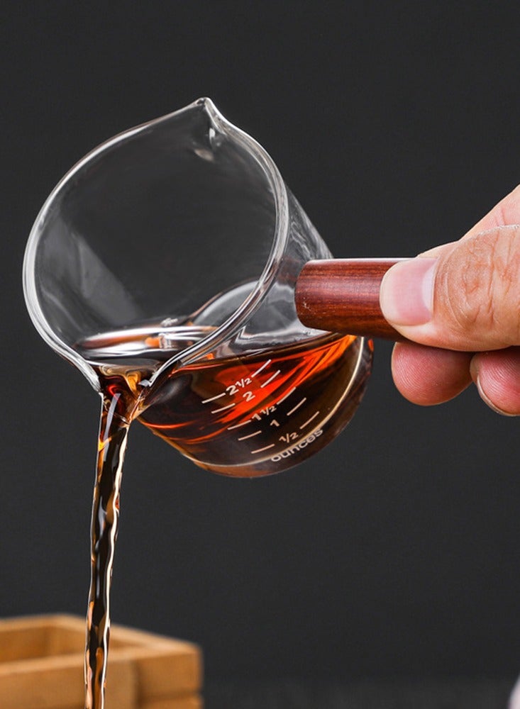 Double Spouts Measuring Milk Cup With Anti-resistant Wood Handle 75ML Espresso Shot Glasses Clear Coffee Share Cup - Image 3