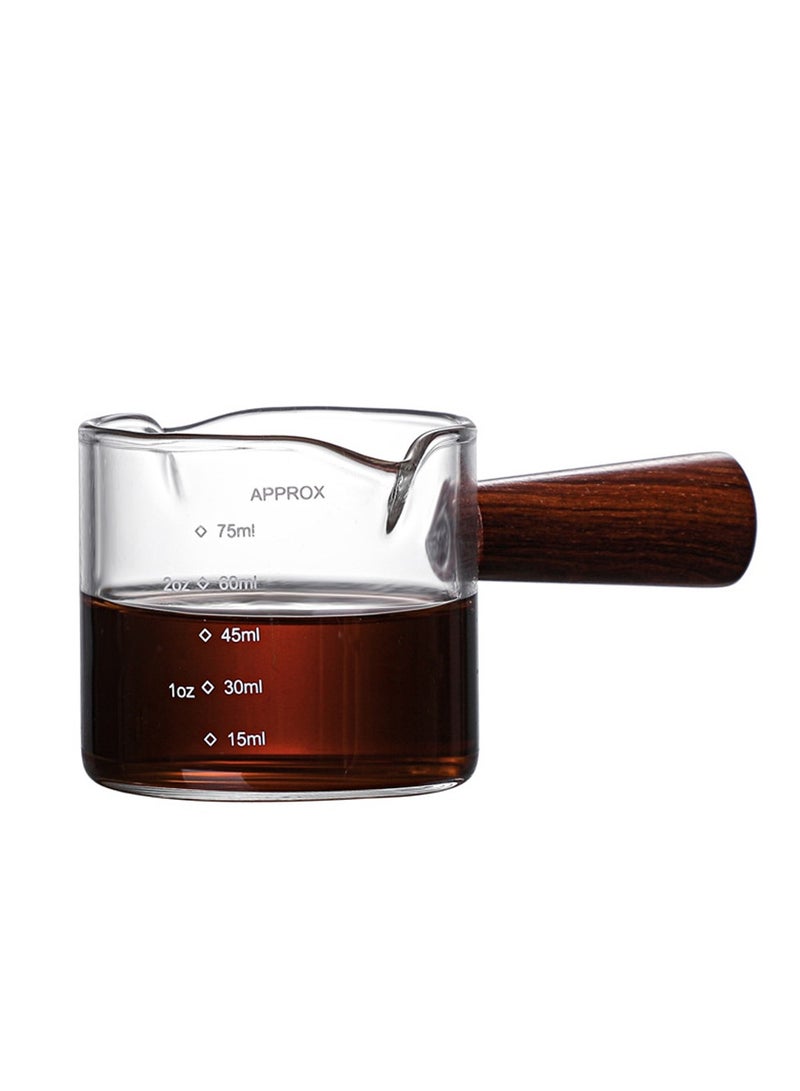 Double Spouts Measuring Milk Cup With Anti-resistant Wood Handle 75ML Espresso Shot Glasses Clear Coffee Share Cup - Image 4