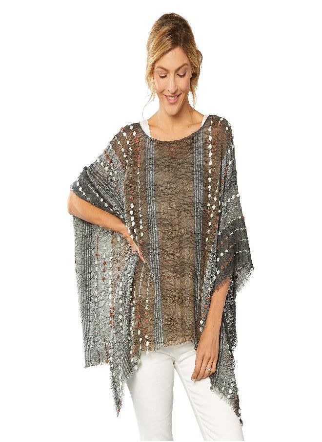 DEMDACO DEMDACO Textured Stripe Grey Mix One Size Fits Most Polyester Fabric Poncho Shawl  - Image 2