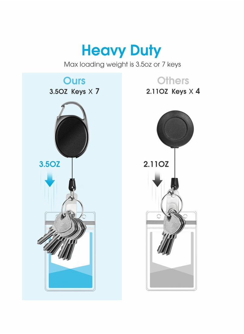 KASTWAVE - Black Heavy Duty Retractable Badge Holder with Carabiner Reel with Belt Clip Key Keychain Badge Holders Carabiner Ring and Waterproof Vertical ID Card Holders for Name Card ID Card 3 - Image 1
