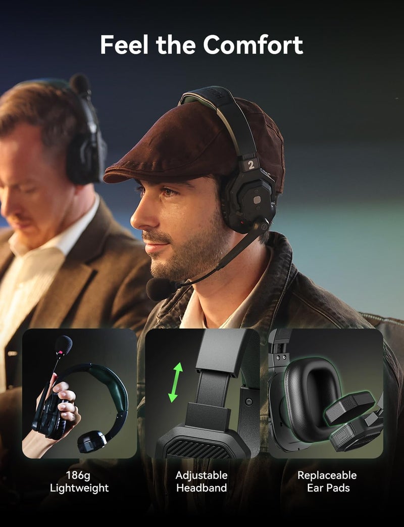 HollyView Hollyland Solidcom SE PRO 5-Users ENC Noise Cancellation Wireless Intercom Headset System 1312ft Team Communication with 3.5mm Single Ear Headset for Movie Shoot Live Show (1.9GHz Version) - Image 5