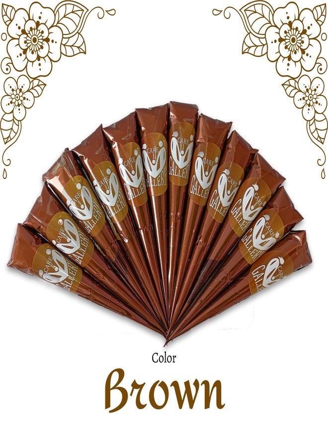 CareOne Gallery Instant Henna Outline Paste Mehendi Cone | With Set of 3 Full Hand Stickers/Stencils | Without Chemicals | Long Lasting | Pack of 12 Pieces | Brown Color - Image 3