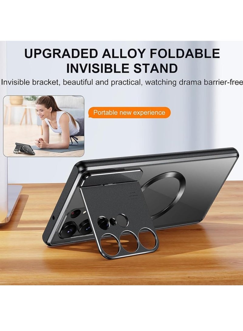 KASTWAVE for Samsung s22/s23Ultra Magnetic Suction Folding Bracket Ring Kickstand Car Mount Protection Aromatherapy Phone Case, Large Window Shell Magnetic Shell  (Color : Black, Size : for Galaxy S23 Ultra) - Image 4