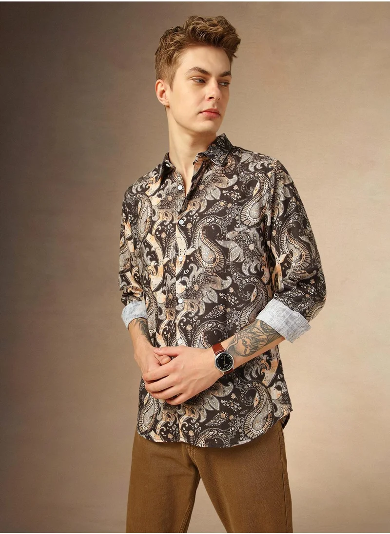 Dennis Lingo Men's Multicoloured Cotton Blend Printed Button Down Shirt