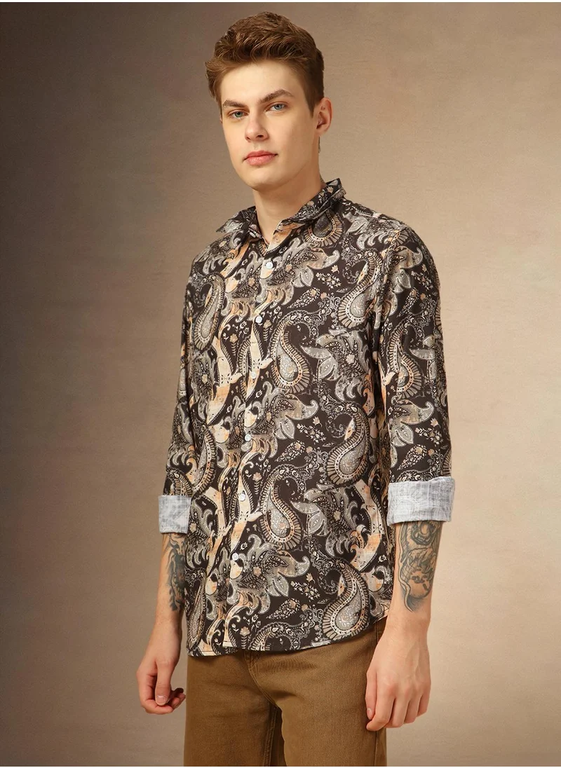 Dennis Lingo Men's Multicoloured Cotton Blend Printed Button Down Shirt