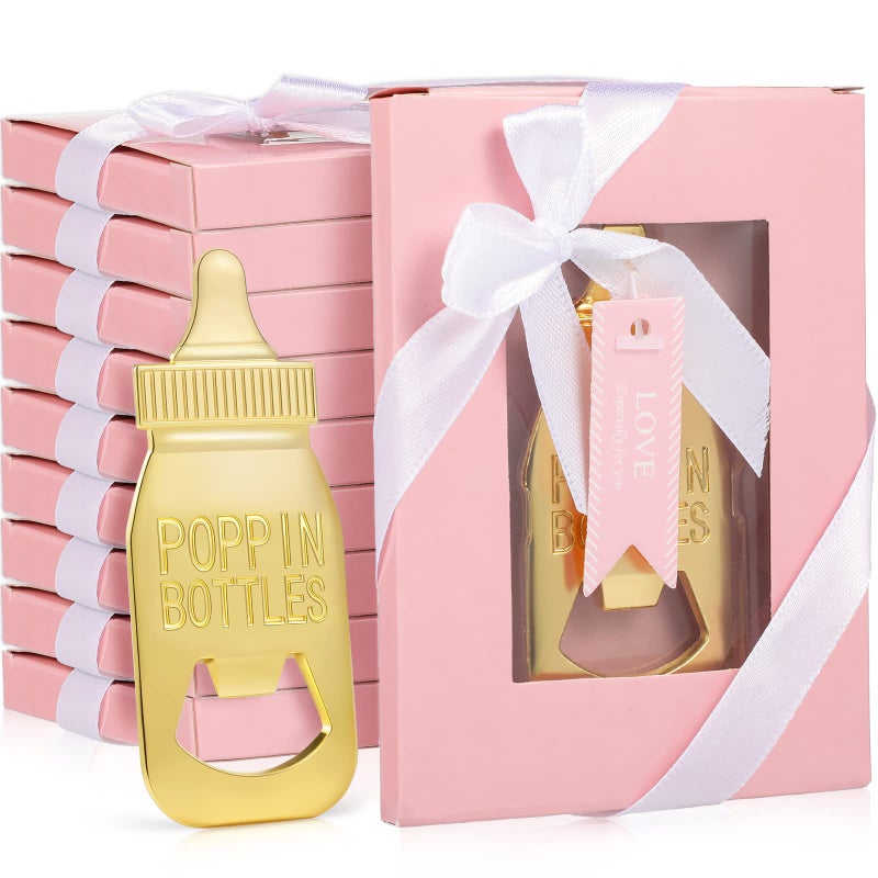 Chengu 50 Piece Baby Shower Favors  Popping Bottle Opener Feeder Shaped Souvenirs for Wedding Party Favor Decoration Pink 