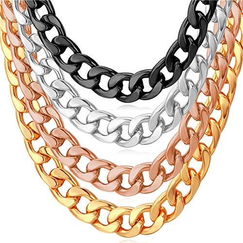 U7 Unisex 7MM Wide Calssic Cuban Chain Rose Gold Plated Curb Chain Necklace & Link Bracelet Set,22"/8.3" - Image 5