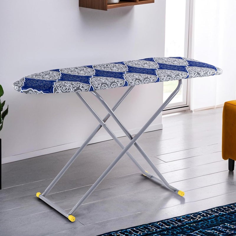 Kuber Industries 15 Inch Metal Ironing Board Foldable and Height Adjustable with Press Holder Iron Press Table for Clothes AntiSlip Feet HeatResistant Iron Table Board Square Flower Blue - Image 1