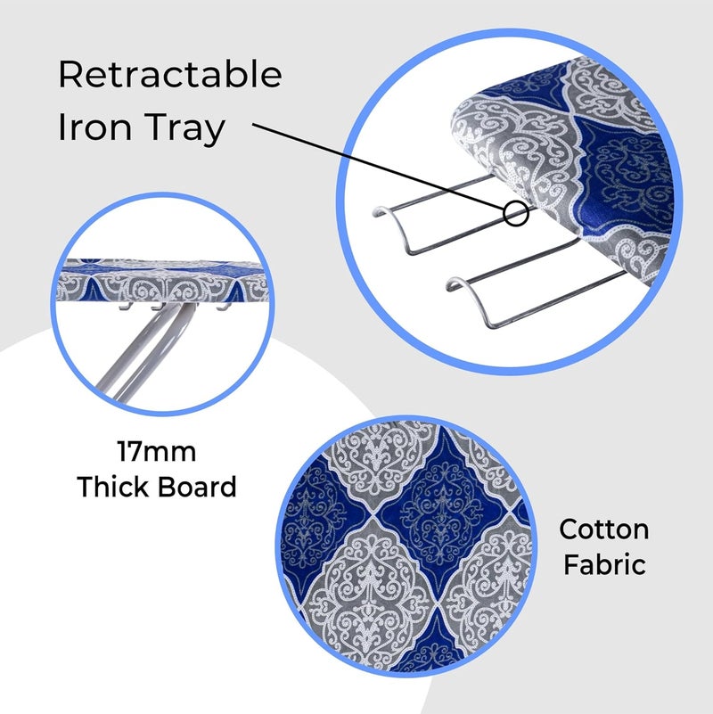 Kuber Industries 15 Inch Metal Ironing Board Foldable and Height Adjustable with Press Holder Iron Press Table for Clothes AntiSlip Feet HeatResistant Iron Table Board Square Flower Blue - Image 4