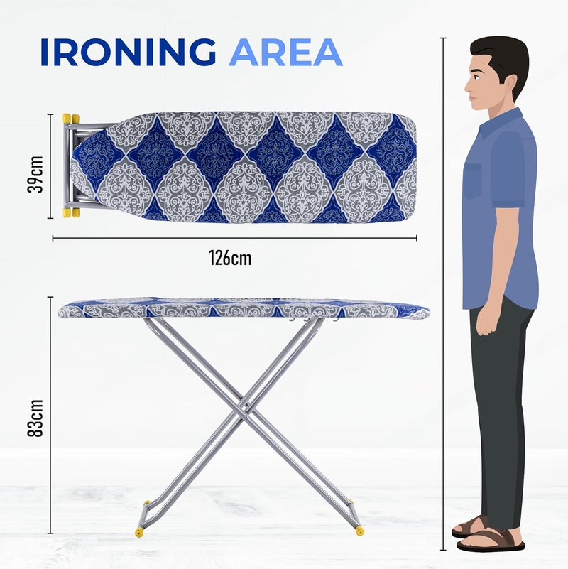 Kuber Industries 15 Inch Metal Ironing Board Foldable and Height Adjustable with Press Holder Iron Press Table for Clothes AntiSlip Feet HeatResistant Iron Table Board Square Flower Blue - Image 3