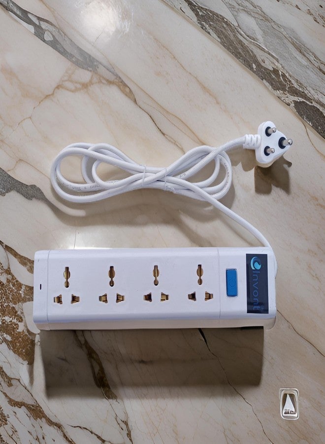 Invont Extension Board with 4 Multiplug Sockets & Master Switch | 6A Power Extension Board | 2 Meter Copper Wire Extension Cord | Heavy-Duty Spike Guard & Extension Box for Home & Office (White) - Image 4