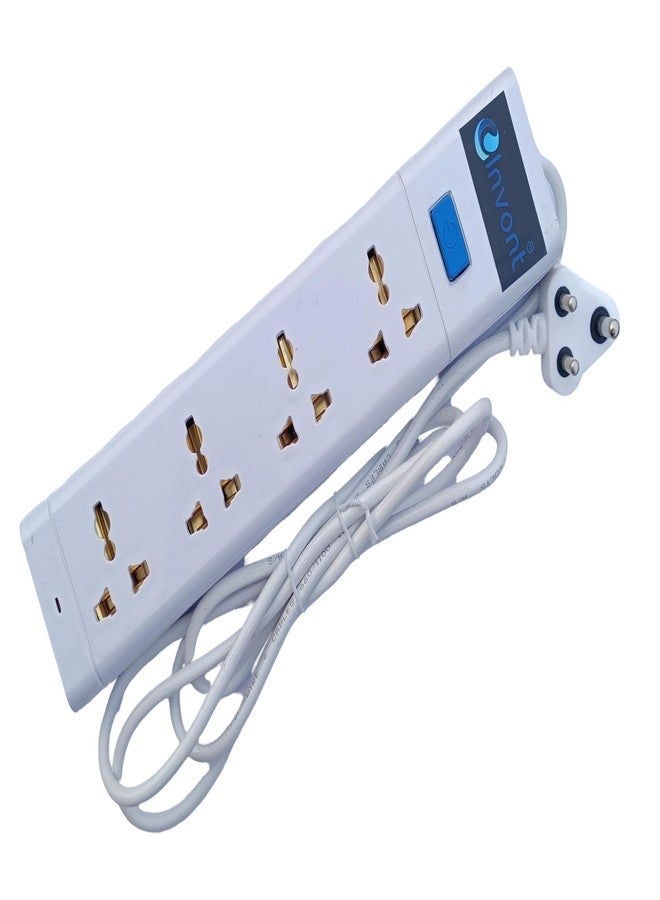Invont Extension Board with 4 Multiplug Sockets & Master Switch | 6A Power Extension Board | 2 Meter Copper Wire Extension Cord | Heavy-Duty Spike Guard & Extension Box for Home & Office (White) - Image 1