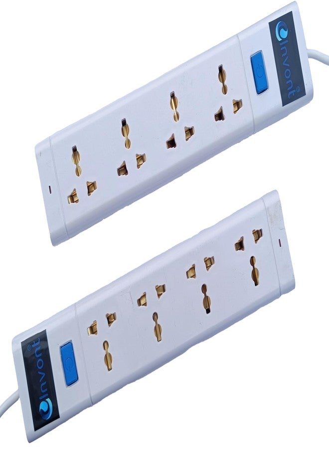 Invont Extension Board with 4 Multiplug Sockets & Master Switch | 6A Power Extension Board | 2 Meter Copper Wire Extension Cord | Heavy-Duty Spike Guard & Extension Box for Home & Office (White) - Image 2