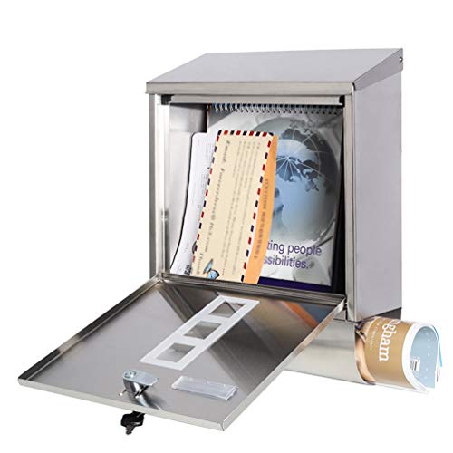 Jssmst Locking Wall Mount Mailbox, Stainless Steel Mailboxes with Secure Key Lock and Newspaper Compartment, HPB2203 Silver - Image 2