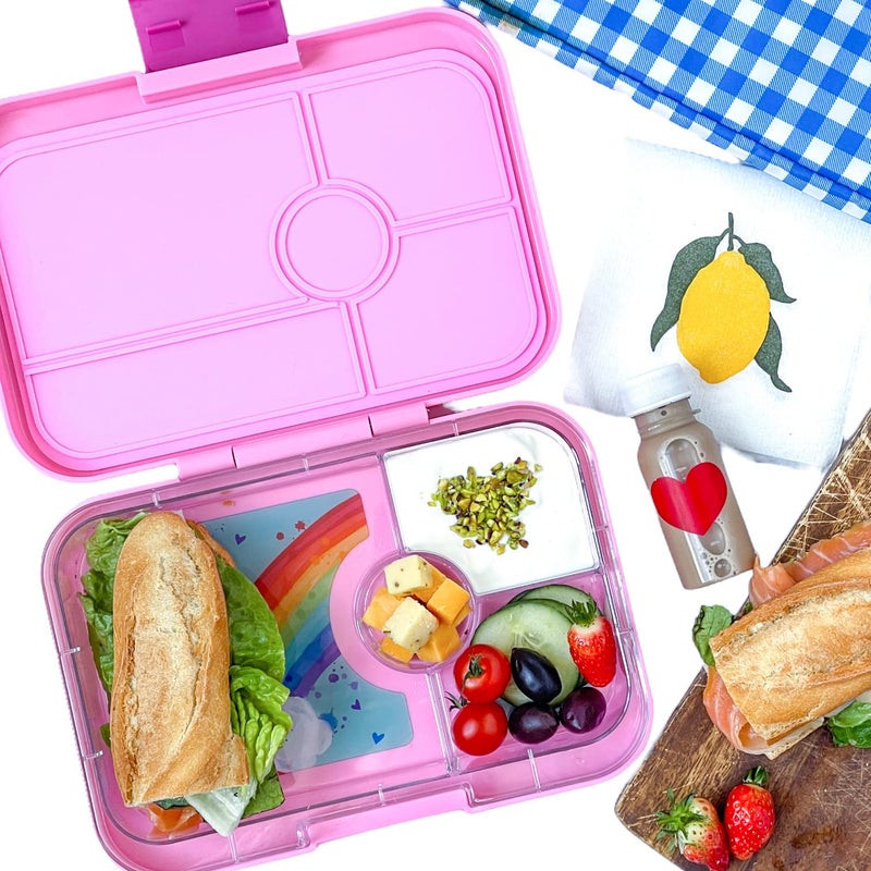 يوم بوكس Tapas Leakproof Bento Box, Lunch box for women, Teens and Kids, Large size, 4 compartment tray with large section for sandwich, salads plus sides and dip well (Capri Pink - Rainbow) - Image 3
