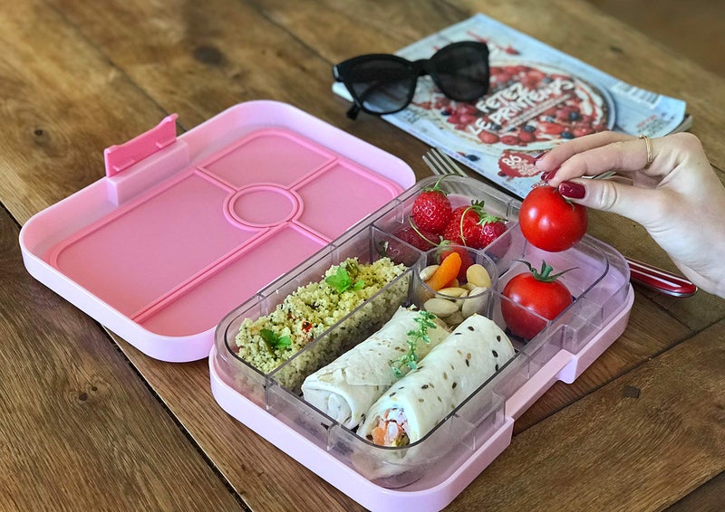 يوم بوكس Tapas Leakproof Bento Box, Lunch box for women, Teens and Kids, Large size, 4 compartment tray with large section for sandwich, salads plus sides and dip well (Capri Pink - Rainbow) - Image 5