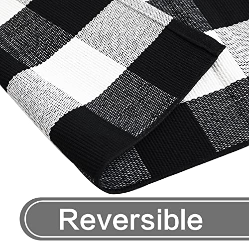 MUBIN Cotton Buffalo Plaid Rug, 3x5 Black and White Check Outdoor Rug Front Door Decorative Mat, Hand-Woven Reversible Foldable Rug for Layered Door Mats Washable Carpet for Front Porch, Entryway - Image 5