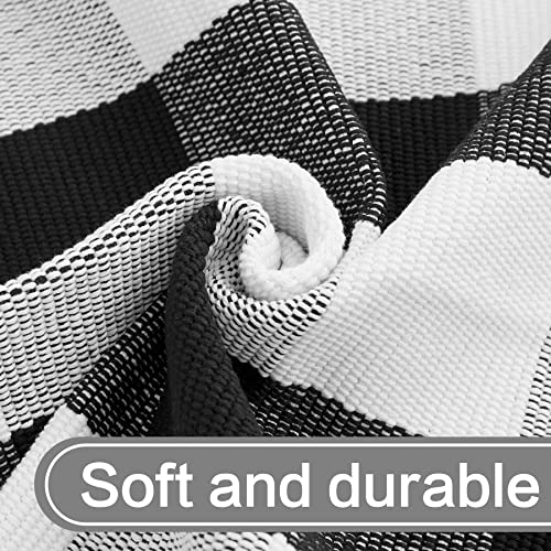 MUBIN Cotton Buffalo Plaid Rug, 3x5 Black and White Check Outdoor Rug Front Door Decorative Mat, Hand-Woven Reversible Foldable Rug for Layered Door Mats Washable Carpet for Front Porch, Entryway - Image 4