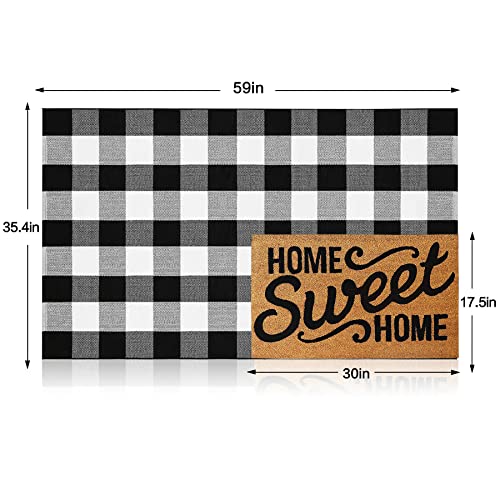 MUBIN Cotton Buffalo Plaid Rug, 3x5 Black and White Check Outdoor Rug Front Door Decorative Mat, Hand-Woven Reversible Foldable Rug for Layered Door Mats Washable Carpet for Front Porch, Entryway - Image 2