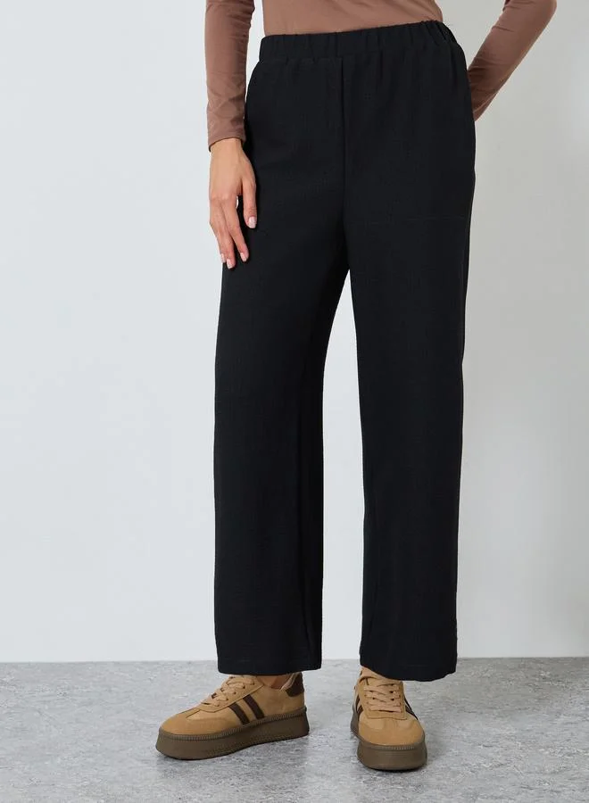 تايك تو بنطال نسائي مستقيم الساق بخصر مطاطي ونقشة بارزة