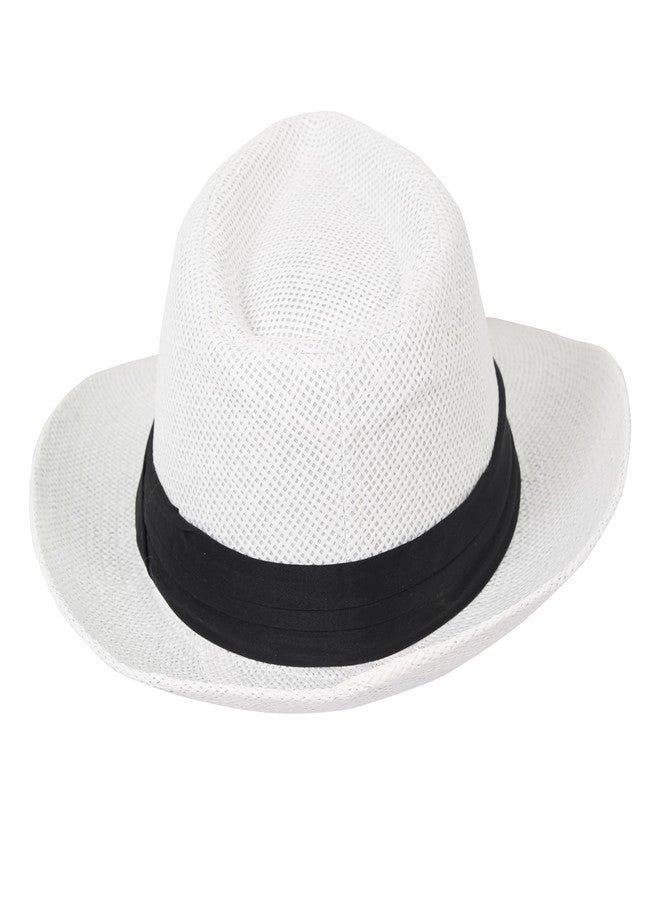 FabSeasons Paper Casual Woven Homburg Hat for Men White, Free Size - Image 2