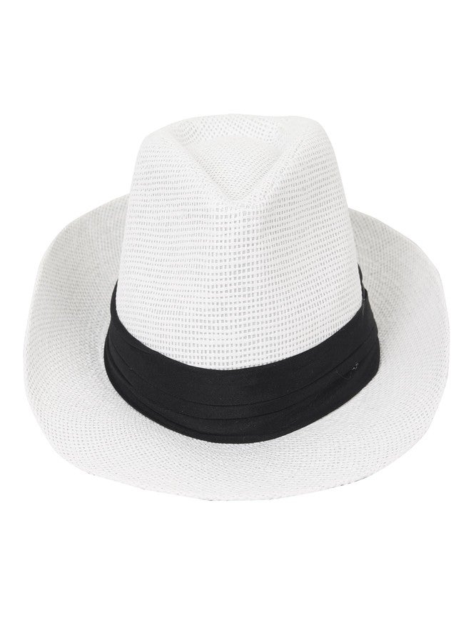FabSeasons Paper Casual Woven Homburg Hat for Men White, Free Size - Image 1