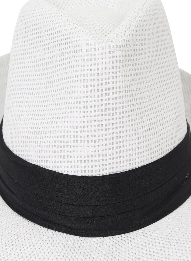 FabSeasons Paper Casual Woven Homburg Hat for Men White, Free Size - Image 4