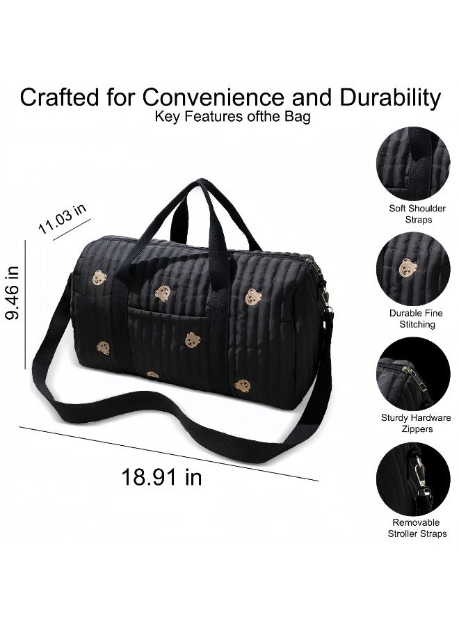 Mr. Penda Large Embroidered Bear Diaper Bag Tote, 48 cm Baby Travel Mommy Bag with Soft Inner Lining, Stroller Storage Bag for Hospital, Travel & Daily Use, 48x24x28cm (Black) - Image 2
