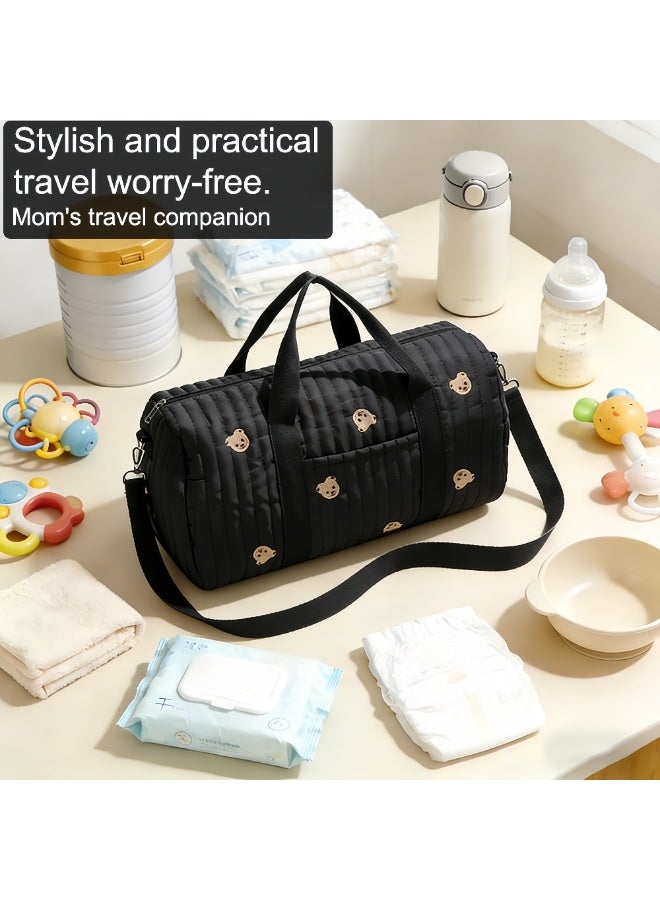 Mr. Penda Large Embroidered Bear Diaper Bag Tote, 48 cm Baby Travel Mommy Bag with Soft Inner Lining, Stroller Storage Bag for Hospital, Travel & Daily Use, 48x24x28cm (Black) - Image 3