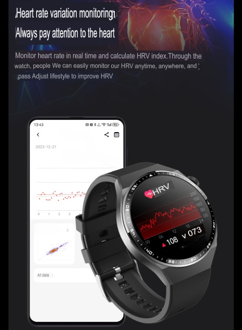 F800 Smart Watch, Touch Screen Android Watch, Comfortable And Durable Activity Tracker Watch With ECG SOS Alarm Pedometer Blood Sugar Monitoring, (1pc, Black, Leather Strap) - Image 3