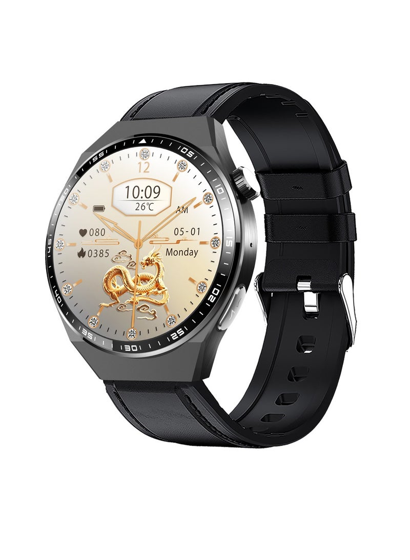 F800 Smart Watch, Touch Screen Android Watch, Comfortable And Durable Activity Tracker Watch With ECG SOS Alarm Pedometer Blood Sugar Monitoring, (1pc, Black, Leather Strap) - Image 1