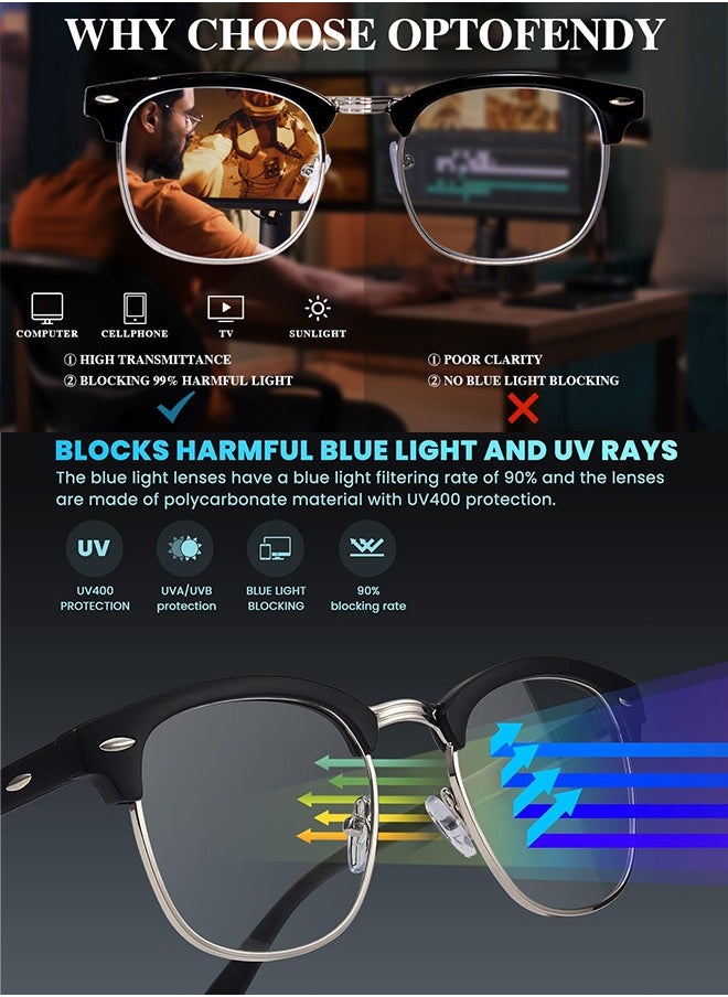 AZorb Anti Blue Light Glasses for Men Women Semi Frame Reading Gaming Glasses Blue Light Blocking Clear Lens Eye Glasses UV Computer Phone Eyeglasses  - Image 3