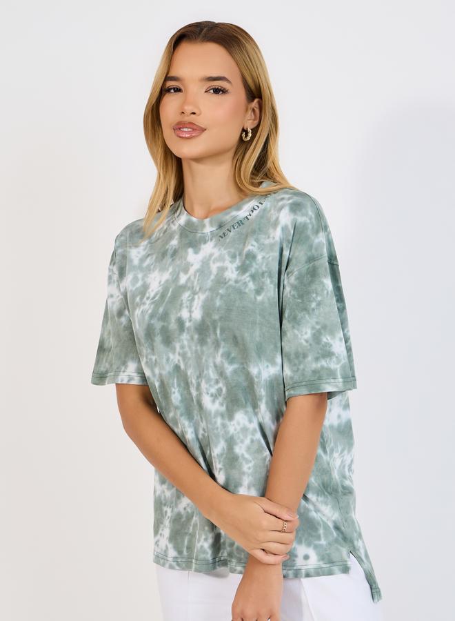 Styli Styli Oversized Tie Dye Printed T-Shirt with Short Sleeves  - Image 3