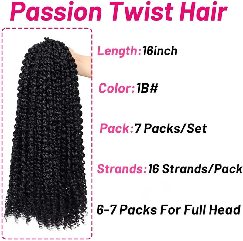 Dorsanee Passion Twist Hair 16 Inch 7 Packs Water Wave Crochet Hair Long Bohemian Curly Braiding Hair for Butterfly Locs, Faux Locs, Boho Style Spring Twist Crochet Braids (1B#) - Image 4
