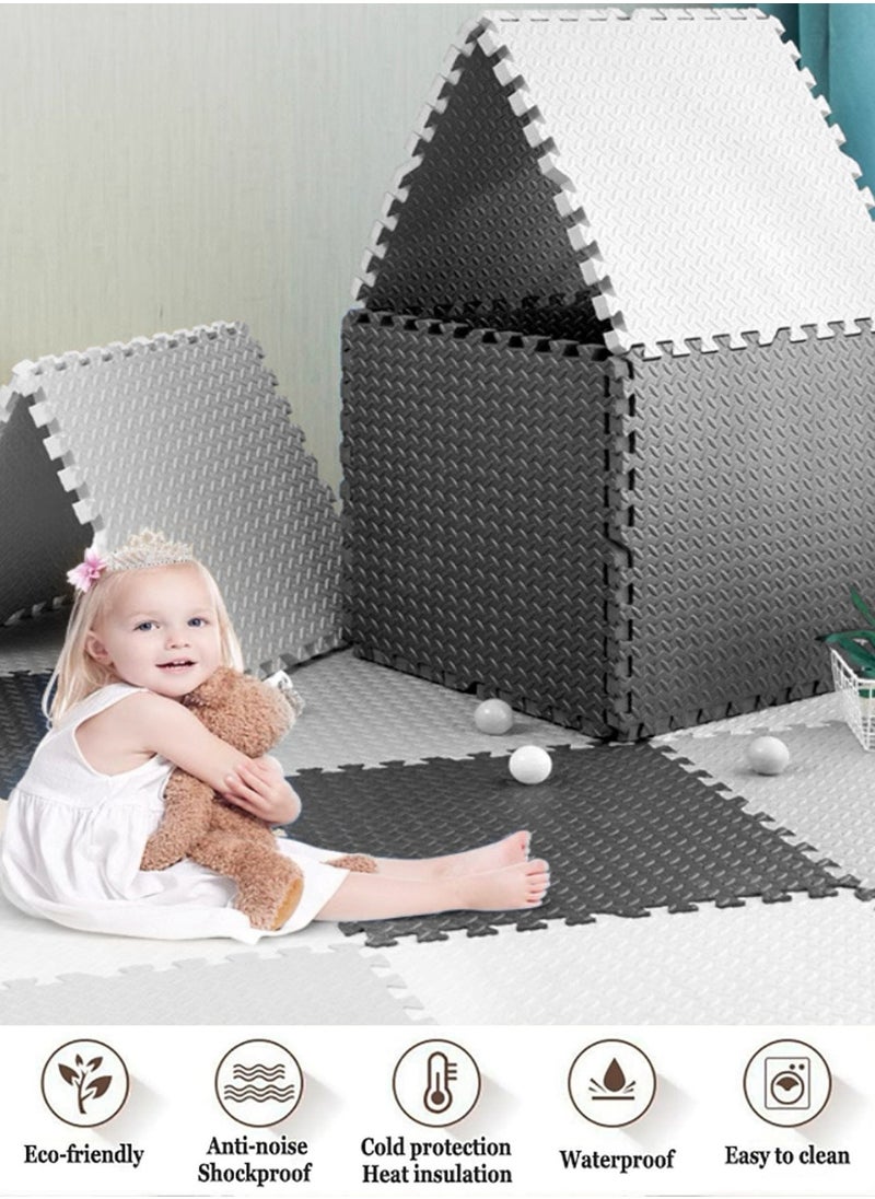 Reva Kids Play Mat Foam Interlocking Floor Mat Non-Slip Waterproof Durable Soft EVA Foam Flooring Tiles For Exercise Gym Yoga Baby Playroom (30×30cm, Black&White, 12PCS)  - Image 5