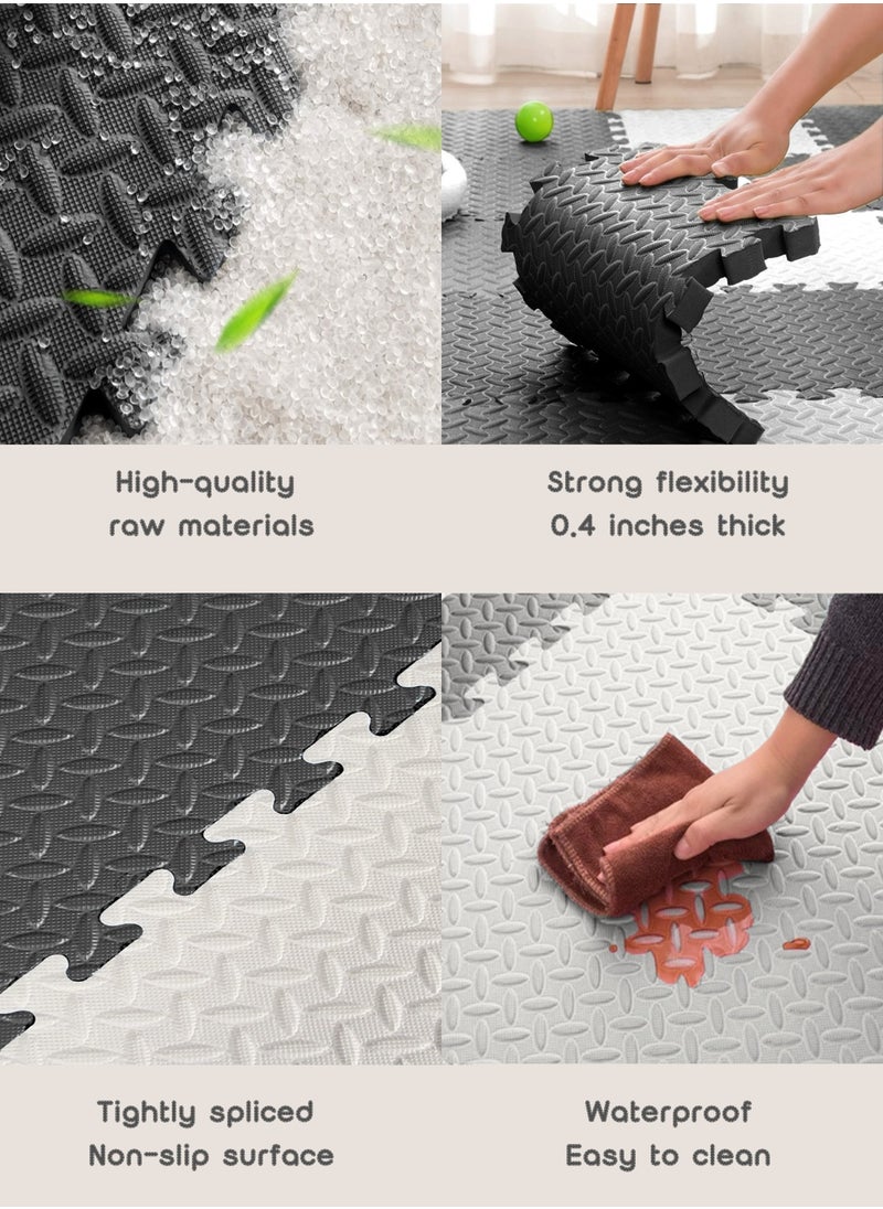 Reva Kids Play Mat Foam Interlocking Floor Mat Non-Slip Waterproof Durable Soft EVA Foam Flooring Tiles For Exercise Gym Yoga Baby Playroom (30×30cm, Black&White, 12PCS)  - Image 4