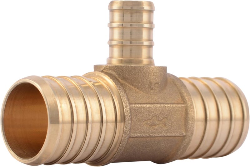 SharkBite Low maintenance 1 Inch x 1 Inch x 1/2 Inch Crimp Reducing Tee, Brass Plumbing Fitting, PEX Pipe, PE-RT, UC415LFA Hanging space save - Image 1