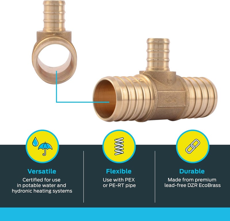 SharkBite Low maintenance 1 Inch x 1 Inch x 1/2 Inch Crimp Reducing Tee, Brass Plumbing Fitting, PEX Pipe, PE-RT, UC415LFA Hanging space save - Image 2