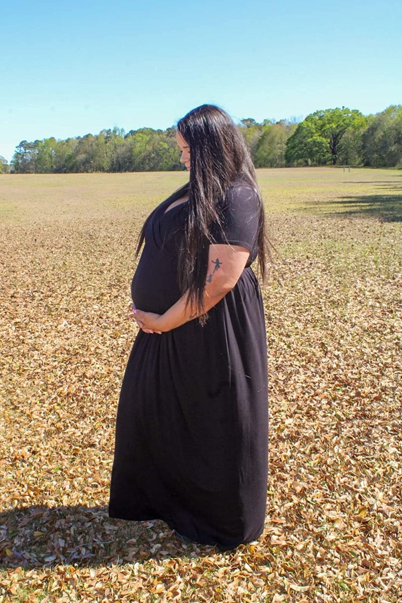 Xpenyo Maternity Dresses Women's Summer Casual Short Sleeve V Neck Wrap Long Maxi Dress Pregnancy Clothes for Baby Shower, Photoshoot, Party, Daily, Nursing, Black XL - Image 2
