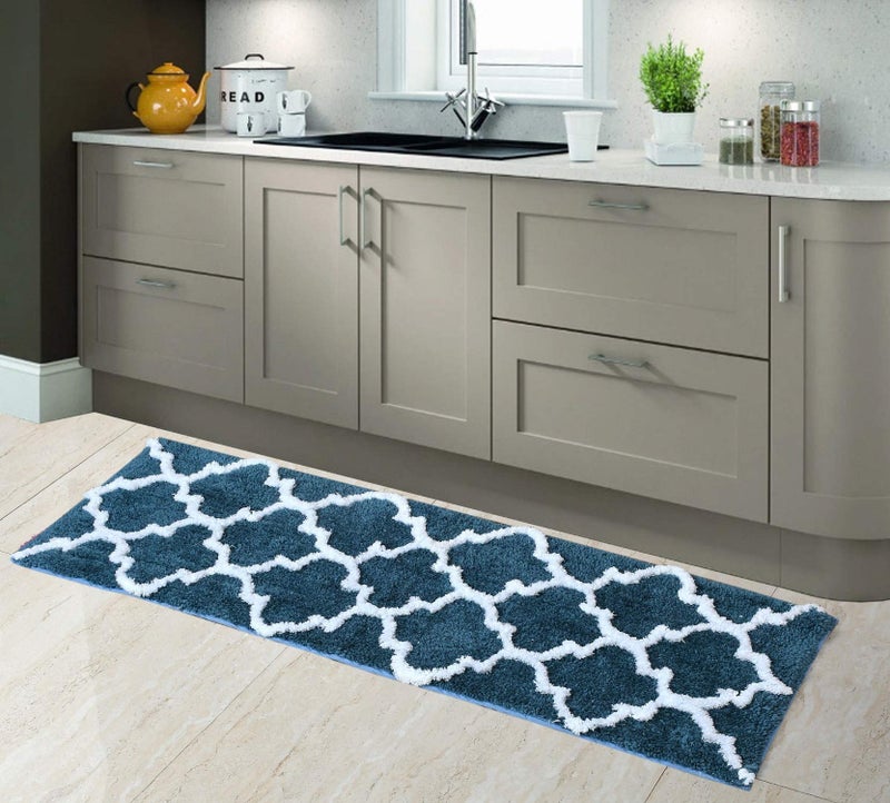 AEROHAVEN™ Glorious Super Soft Microfiber Abstract Moroccan Designer Anti Slip Kitchen/Bedside Runner Rug (Teal, 40 cm x 120 cm) - Image 1
