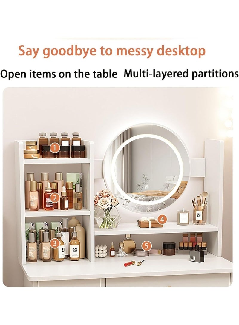 Jorunb Dressing Table,Makeup Table with Drawers, Vanity Desk with Mirror and led Lights,3 Lighting Mode,Makeup Vanity Desk,Multifunctional Makeup Writing Desk for Bedroom (100*40*127cm) - Image 5