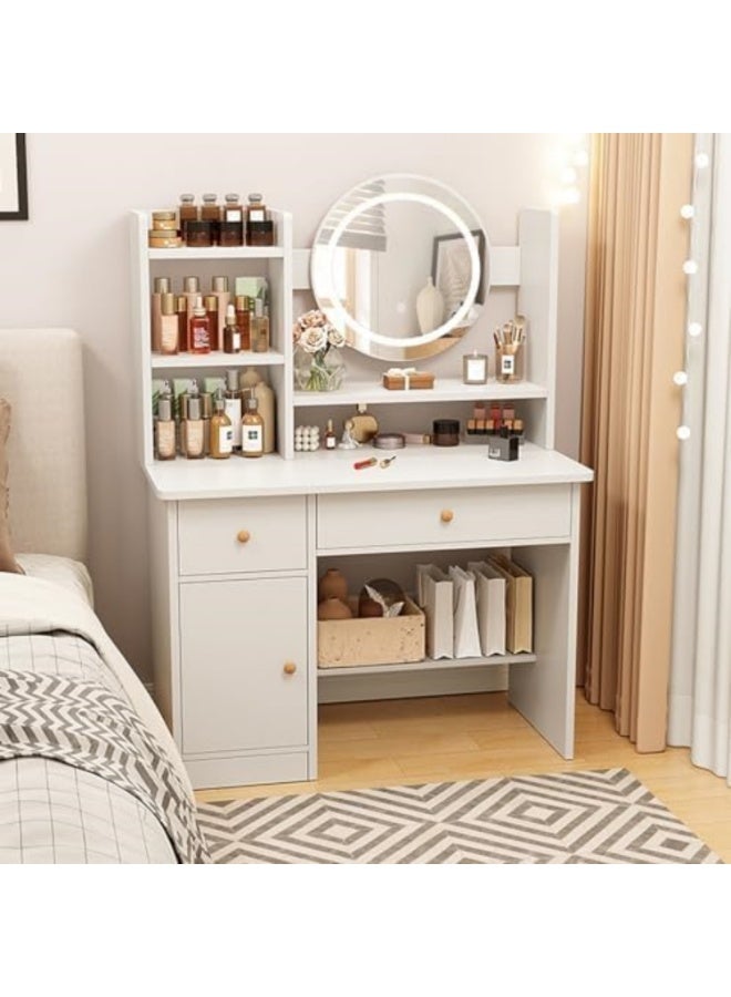 Jorunb Dressing Table,Makeup Table with Drawers, Vanity Desk with Mirror and led Lights,3 Lighting Mode,Makeup Vanity Desk,Multifunctional Makeup Writing Desk for Bedroom (100*40*127cm) - Image 3