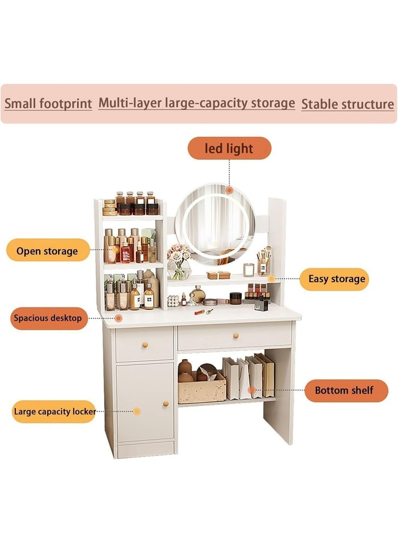 Jorunb Dressing Table,Makeup Table with Drawers, Vanity Desk with Mirror and led Lights,3 Lighting Mode,Makeup Vanity Desk,Multifunctional Makeup Writing Desk for Bedroom (100*40*127cm) - Image 4