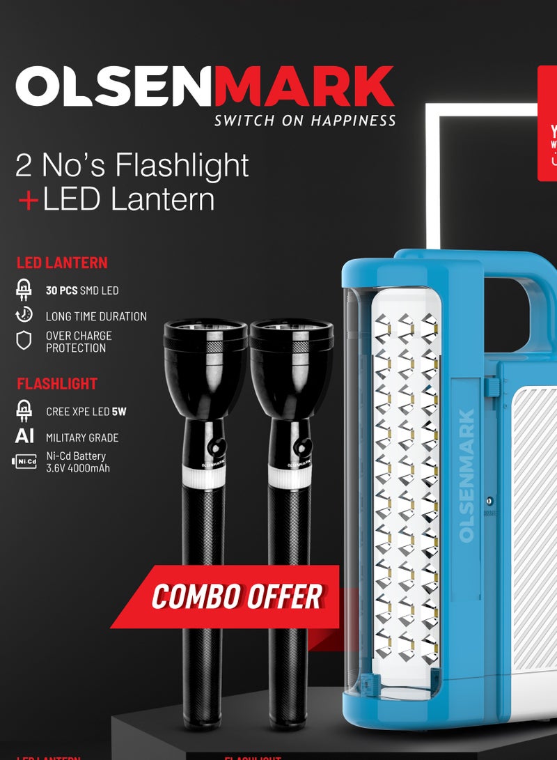 Olsermark Olsenmark Rechargeable LED Lantern 2 Flashlight Combo OMEFL2837, 30 -Piece Super Bright LEDs - Image 2