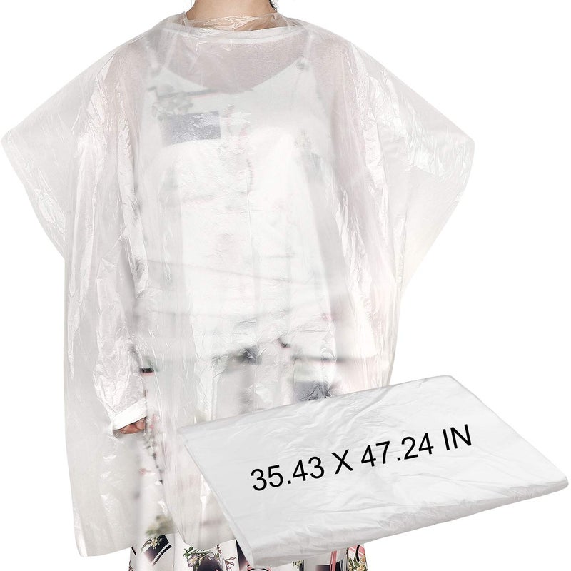 Satinior 200 Pieces Disposable Barber Haircut Cape Transparent Waterproof Hair Styling Salon Cape Hairdressing Apron Hairdresser Smock Household Salon Cloak 3543 x 4724 inch