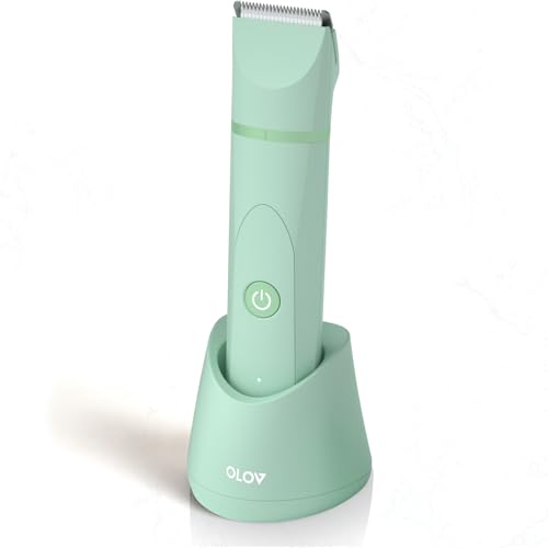 OLOV Electric Body Hair Trimmer - Groin Trimmer for Men - Bikini Trimmer Women - Wet/Dry Shaver Groomer, Replaceable Ceramic Blade Heads, USB Recharge Dock, Waterproof Hygiene Razor, Green - Image 1