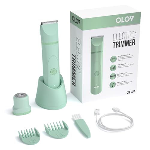 OLOV Electric Body Hair Trimmer - Groin Trimmer for Men - Bikini Trimmer Women - Wet/Dry Shaver Groomer, Replaceable Ceramic Blade Heads, USB Recharge Dock, Waterproof Hygiene Razor, Green - Image 2